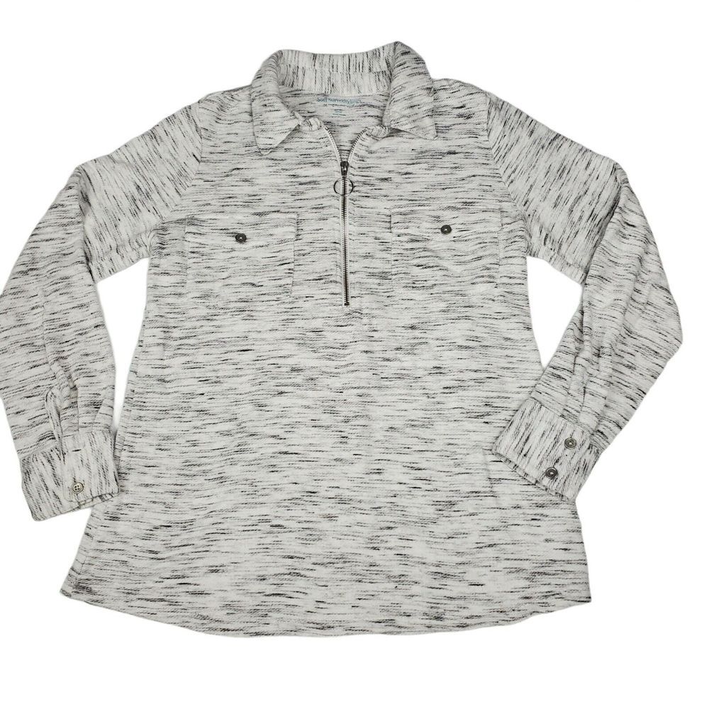 Soft Surroundings Women's Sz S Heathered Grey Half Zip Knit Sweatshirt Top 2AM03